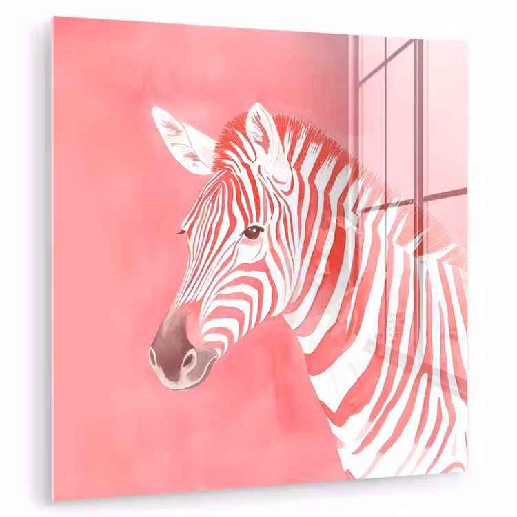 Glas schilderij - Zebra - Pink - Verf — 1