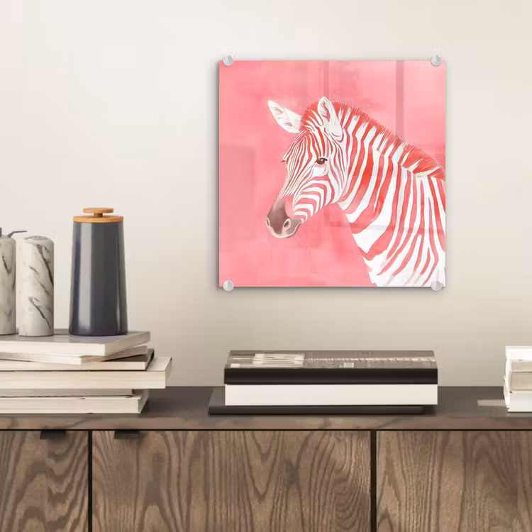 Glas schilderij - Zebra - Pink - Verf — 2