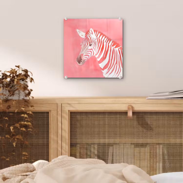 Glas schilderij - Zebra - Pink - Verf — 5