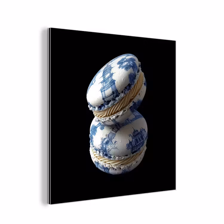 Aluminium schilderij - Eten - Macarons - Delfts blauw - Koekjes