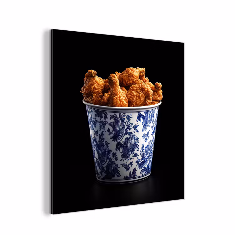 Aluminium schilderij - Kip - Bucket - Delfts blauw - Lekker