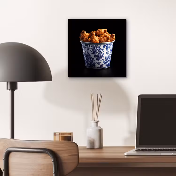 Aluminium schilderij - Kip - Bucket - Delfts blauw - Lekker — 6