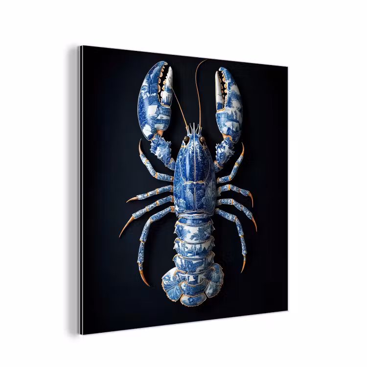Aluminium schilderij - Kreeft - Delftsblauw - Schild - Stoer
