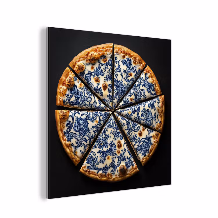 Aluminium schilderij - Pizza - Eten - Delftsblauw