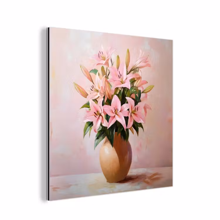 Aluminium schilderij - Vaas - Bloemen - Roze — 1