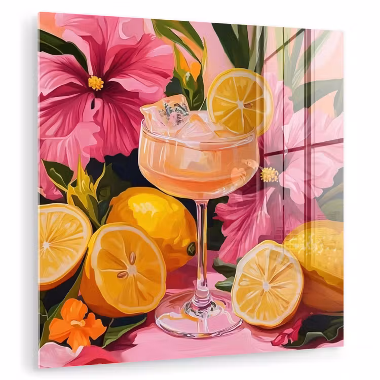 Glas schilderij - Drink - Bloemen - Yellow — 1