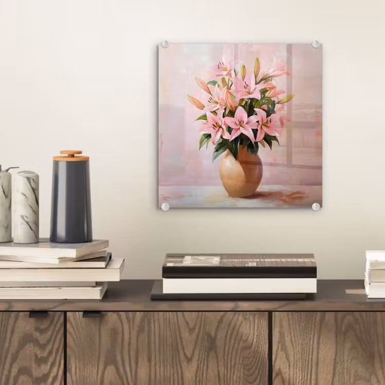 Glas schilderij - Vaas - Bloemen - Roze — 2