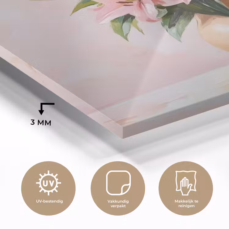 Glas schilderij - Vaas - Bloemen - Roze — 3