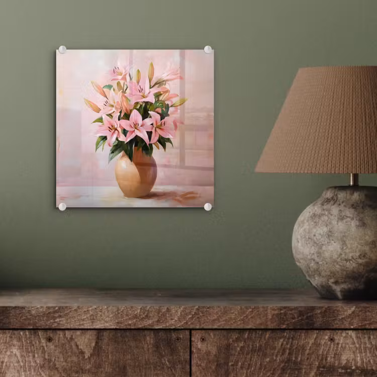Glas schilderij - Vaas - Bloemen - Roze — 4