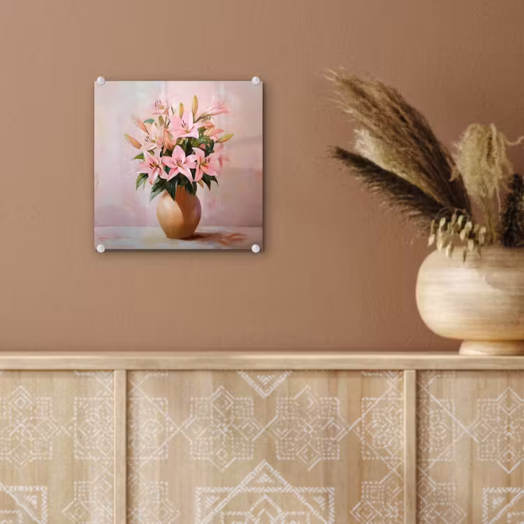 Glas schilderij - Vaas - Bloemen - Roze — 6