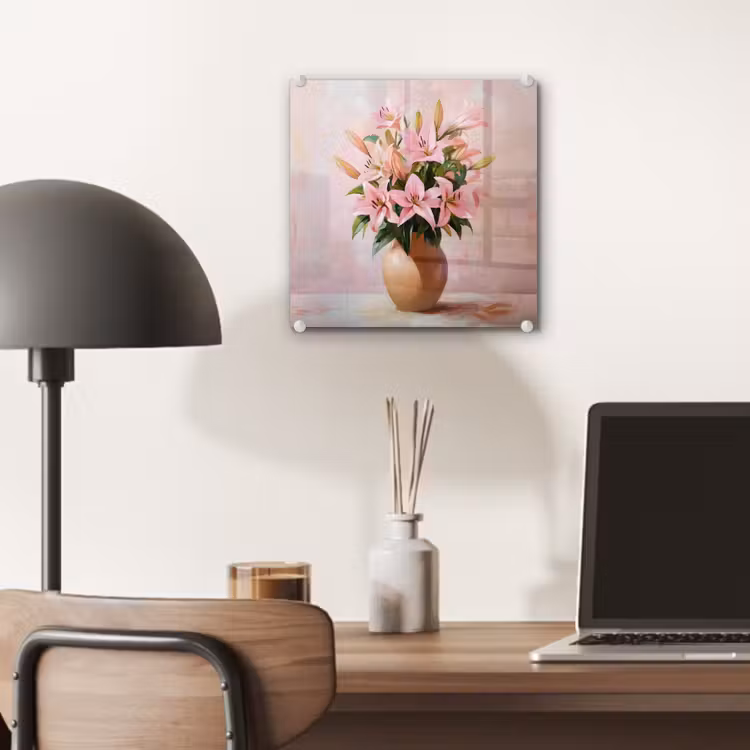 Glas schilderij - Vaas - Bloemen - Roze — 7
