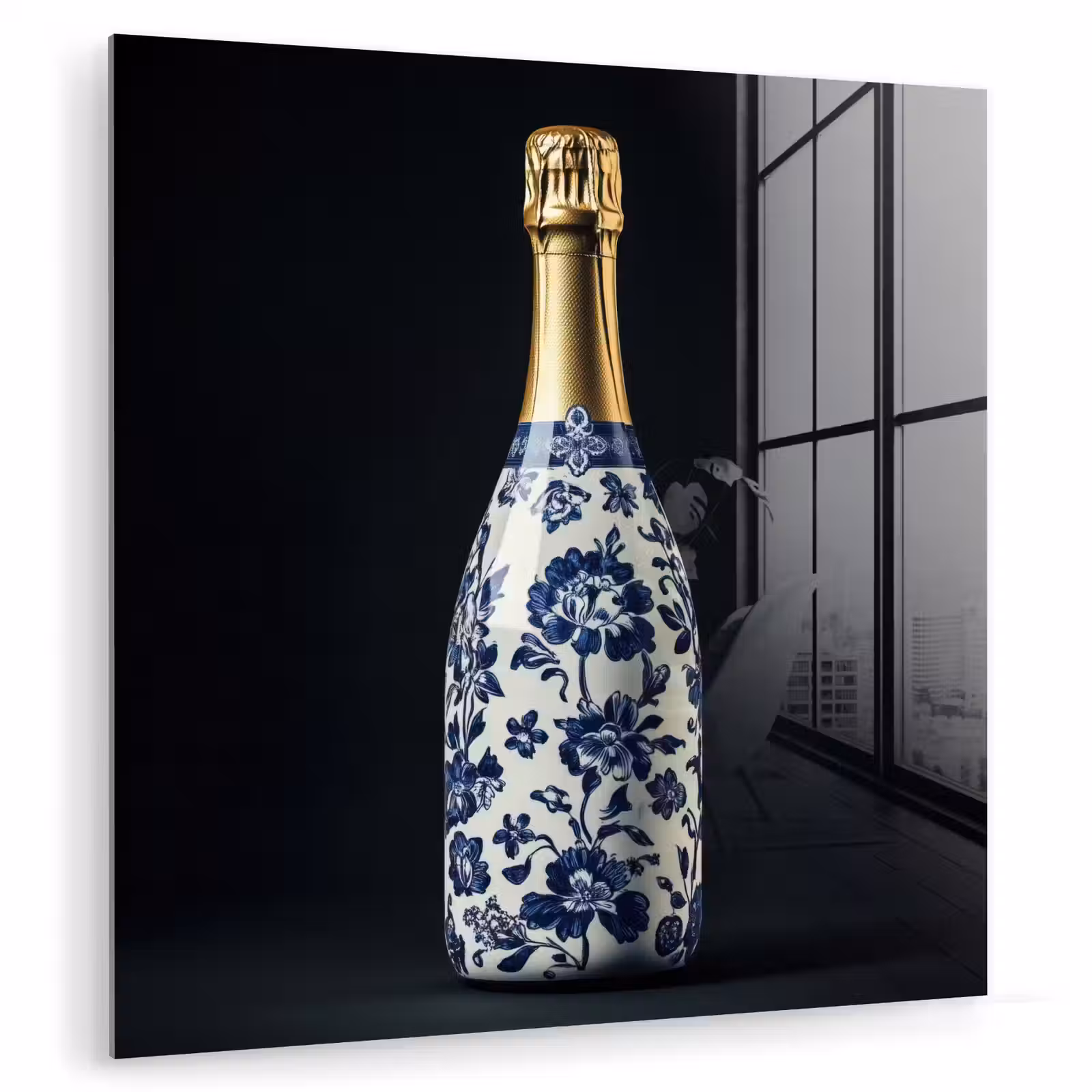 Glas schilderij - Champagne - Bloemen - Goud - Chique — 1