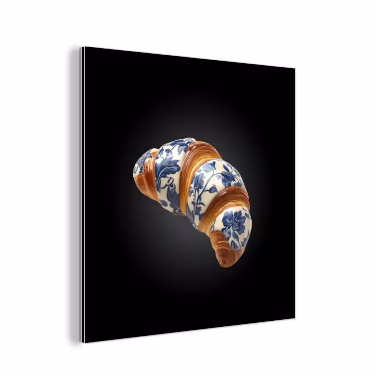 Aluminium schilderij - Croissant - Bloemenpatroon - Delftsblauw