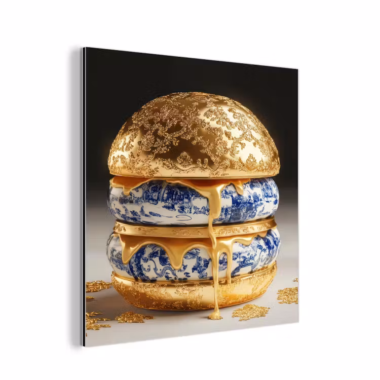 Aluminium schilderij - Delftsblauw - Goud - Burger