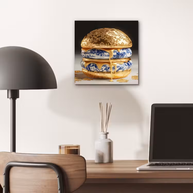 Aluminium schilderij - Delftsblauw - Goud - Burger — 6