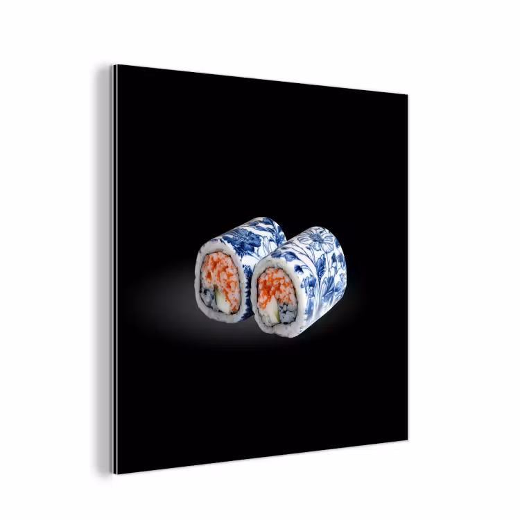 Aluminium schilderij - Sushi - Delfts blauw - Rijst - Vis - Elegant