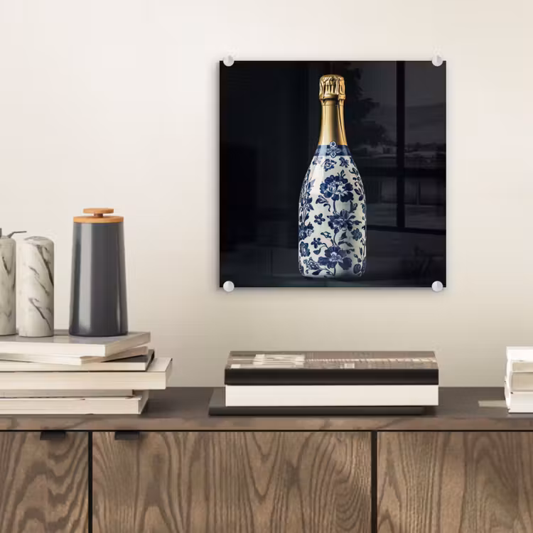 Glas schilderij - Champagne - Bloemen - Goud - Chique — 2