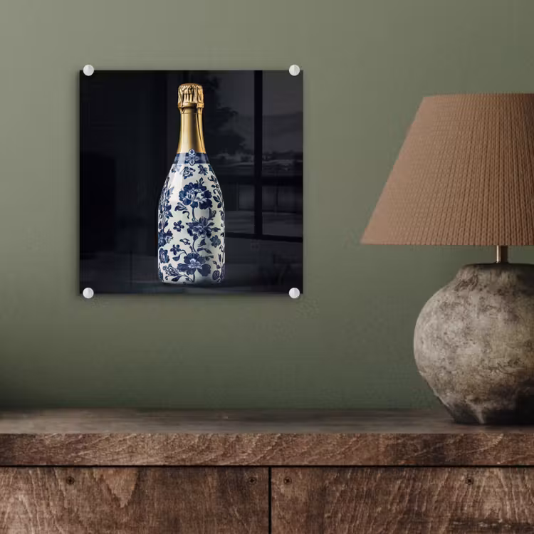 Glas schilderij - Champagne - Bloemen - Goud - Chique — 4
