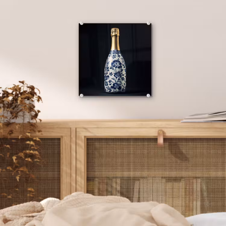 Glas schilderij - Champagne - Bloemen - Goud - Chique — 5