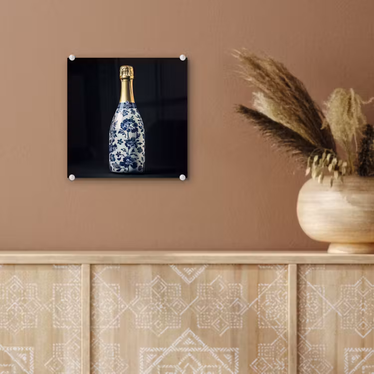 Glas schilderij - Champagne - Bloemen - Goud - Chique — 6