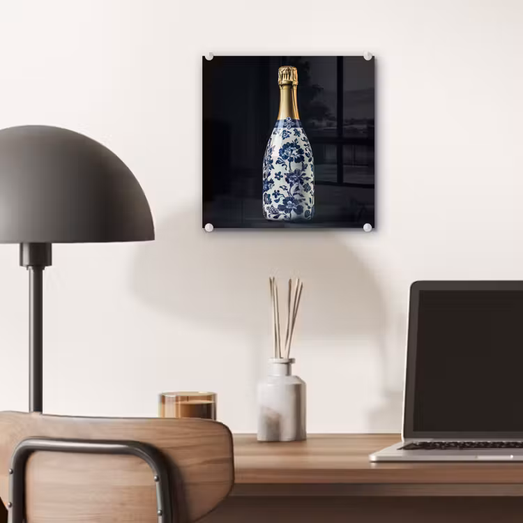 Glas schilderij - Champagne - Bloemen - Goud - Chique — 7
