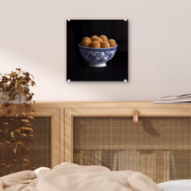 Glas schilderij - Delfts blauw - Bitterballen - Holland - Schaal — 5