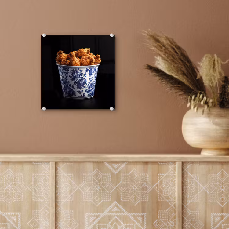 Glas schilderij - Kip - Bucket - Delfts blauw - Lekker — 6