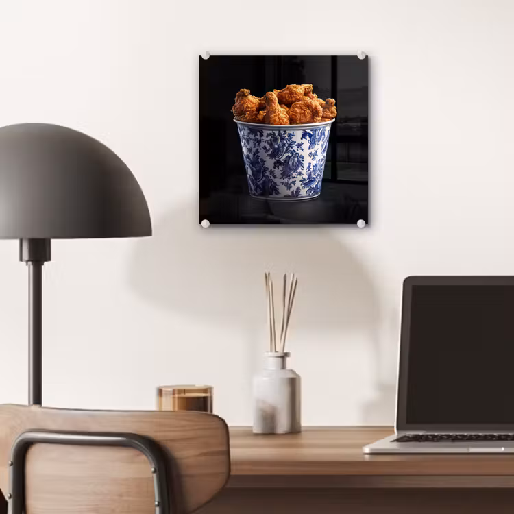Glas schilderij - Kip - Bucket - Delfts blauw - Lekker — 7