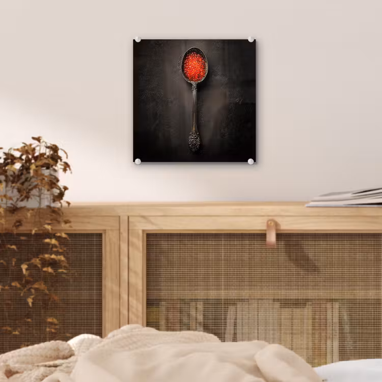 Glas schilderij - Zwart - Lepel - Caviar — 5