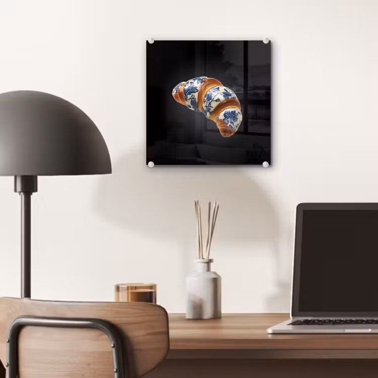 Glas schilderij - Croissant - Bloemenpatroon - Delftsblauw — 7
