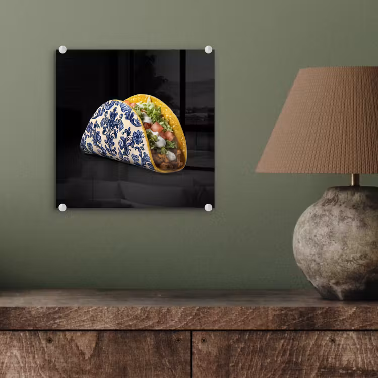 Glas schilderij - Taco - Vlees - Salade - Delftsblauw - Motief — 4