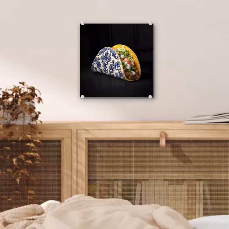 Glas schilderij - Taco - Vlees - Salade - Delftsblauw - Motief — 5