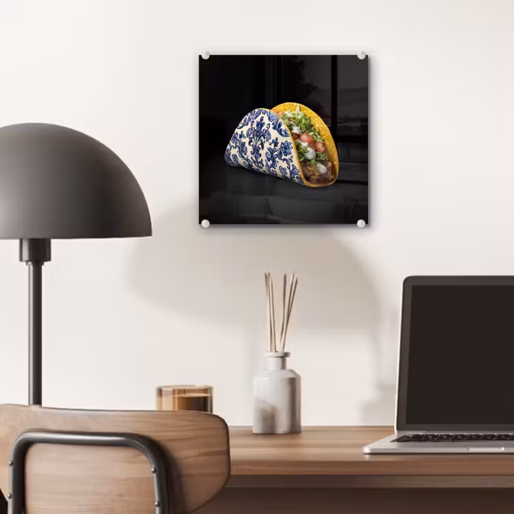 Glas schilderij - Taco - Vlees - Salade - Delftsblauw - Motief — 7