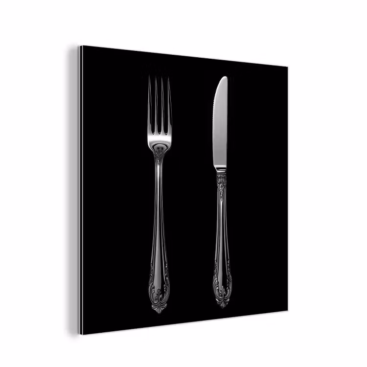 Aluminium schilderij - Vork - Mes - Zilver
