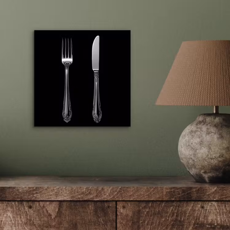 Aluminium schilderij - Vork en Mes Zwart Wit — 3