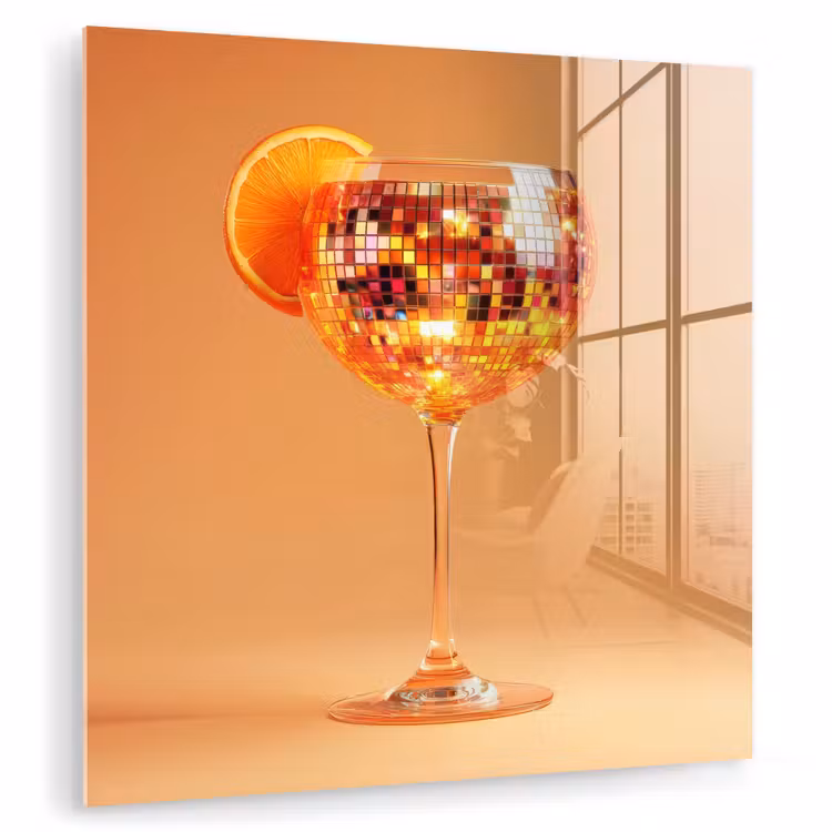 Glas schilderij - Drank - Oranje - Glitter - Disco — 1