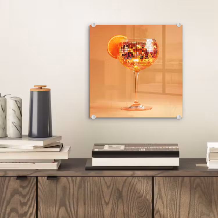 Glas schilderij - Drank - Oranje - Glitter - Disco — 2