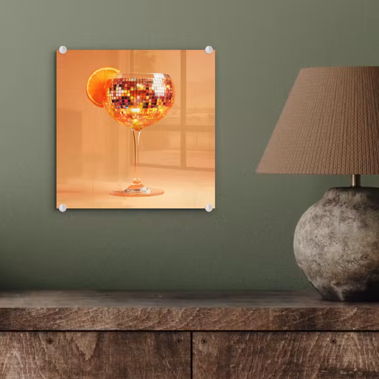 Glas schilderij - Drank - Oranje - Glitter - Disco — 4