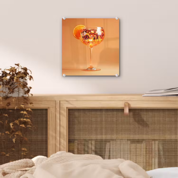 Glas schilderij - Drank - Oranje - Glitter - Disco — 5