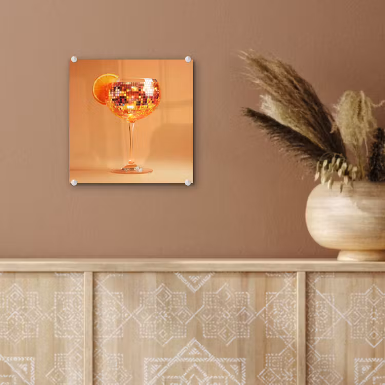 Glas schilderij - Drank - Oranje - Glitter - Disco — 6