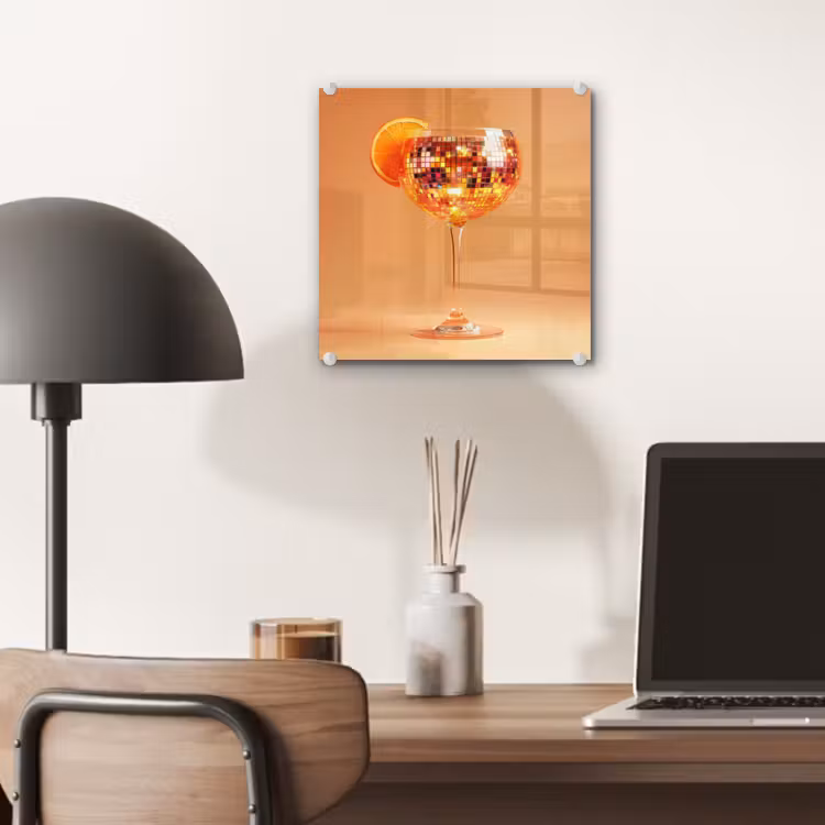 Glas schilderij - Drank - Oranje - Glitter - Disco — 7