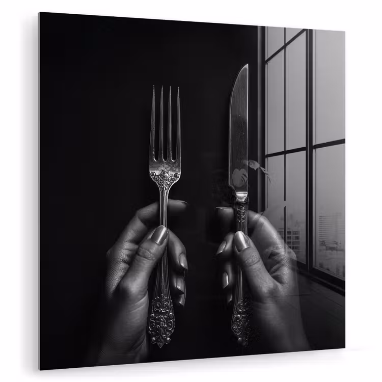 Glas schilderij - Bestek - Zwart - Wit — 1