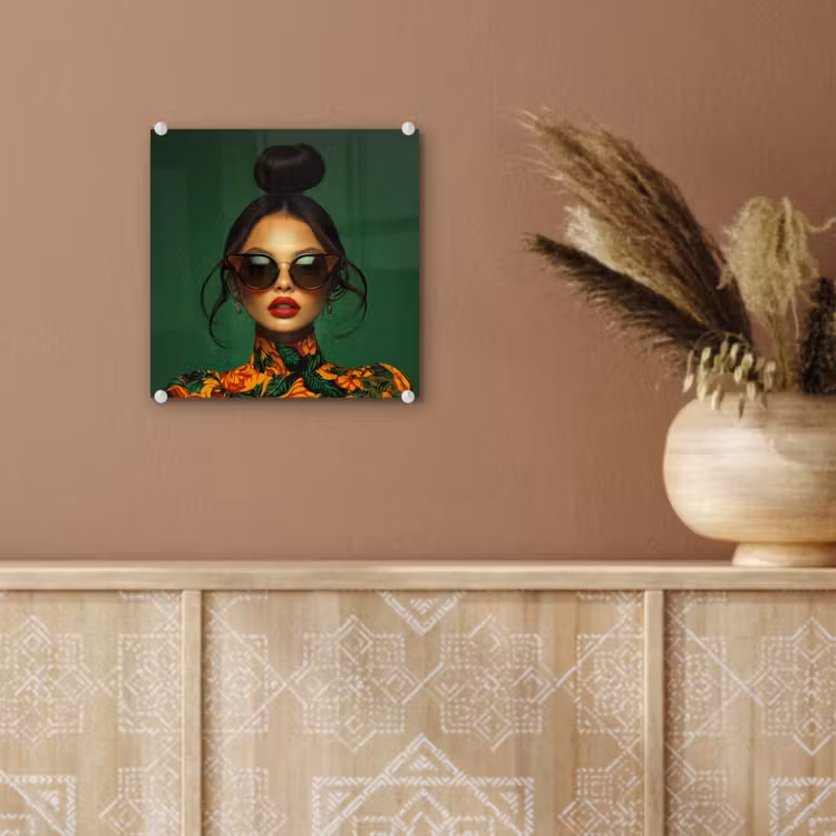 Glas schilderij - Vrouw met Zonnebril Groen — 6