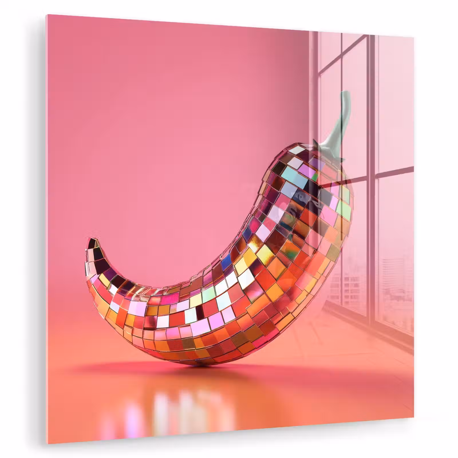 Glas schilderij - Peper - Disco - Rood - Glitter — 1