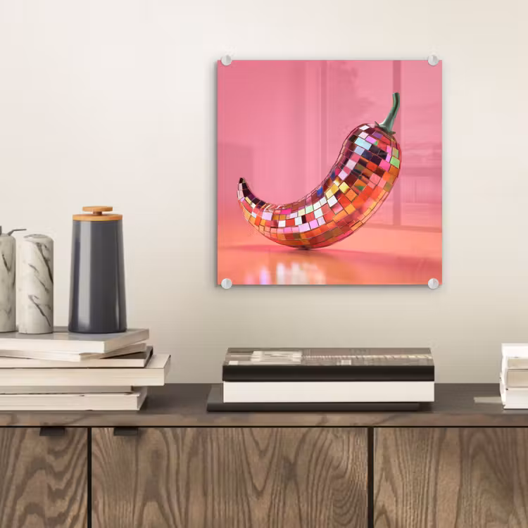 Glas schilderij - Peper - Disco - Rood - Glitter — 2
