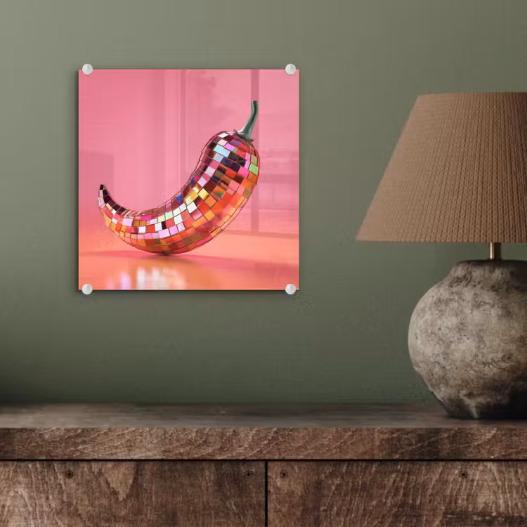 Glas schilderij - Peper - Disco - Rood - Glitter — 4