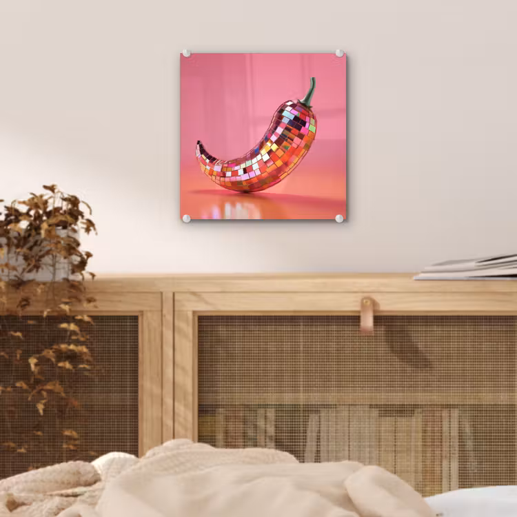 Glas schilderij - Peper - Disco - Rood - Glitter — 5