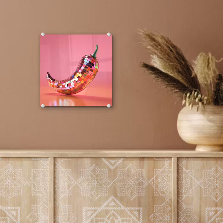 Glas schilderij - Peper - Disco - Rood - Glitter — 6