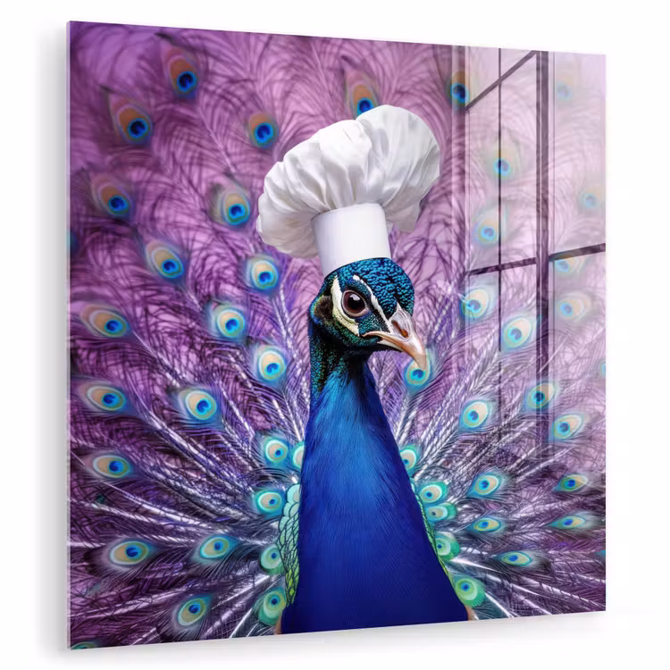 Glas schilderij - Pauw - Koksmuts - Cool - Paars — 1