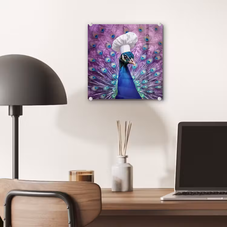 Glas schilderij - Pauw - Koksmuts - Cool - Paars — 7